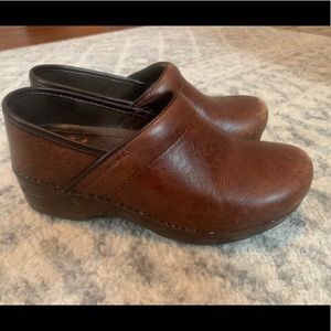 Dansko Brown Tooled Leather Clogs